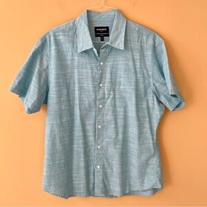 BONOBOS Men’s Tailored Fit Cotton Blend Buttondown Short Sleeve Shirt in Blue